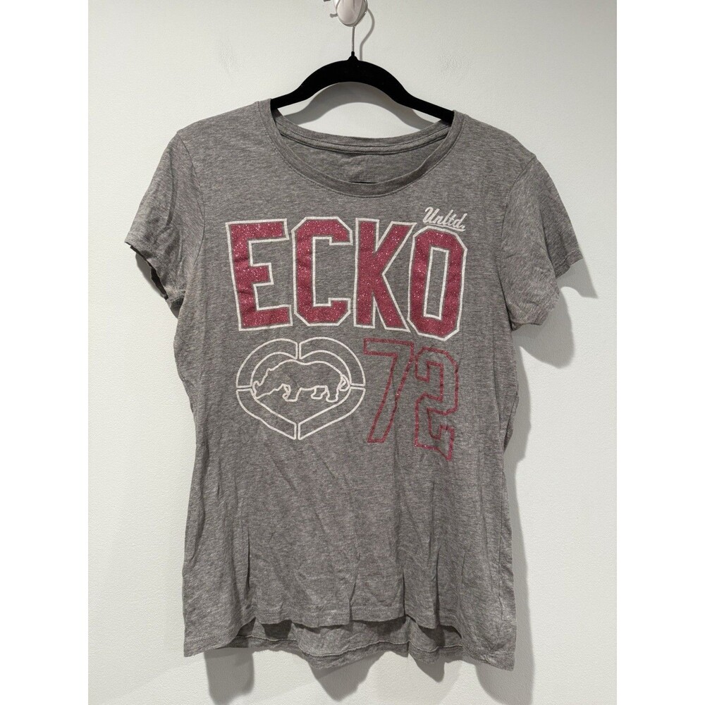 Ecko Red Unlimited Y2K Top Medium Rhino Spell Out Glitter Cotton Travel Graphic